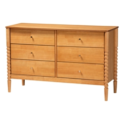 Baxton Studio Lucera Mid-Century Oak Brown Bobbin Wood 6-Drawer Dresser